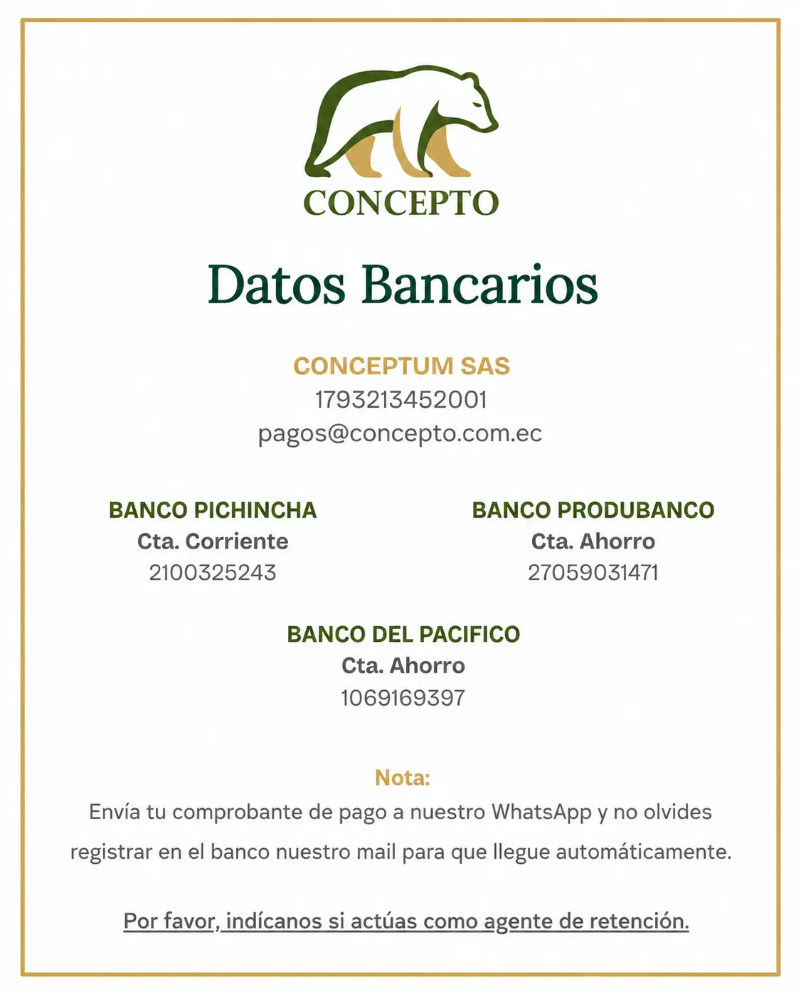 Datos bancarios concepto